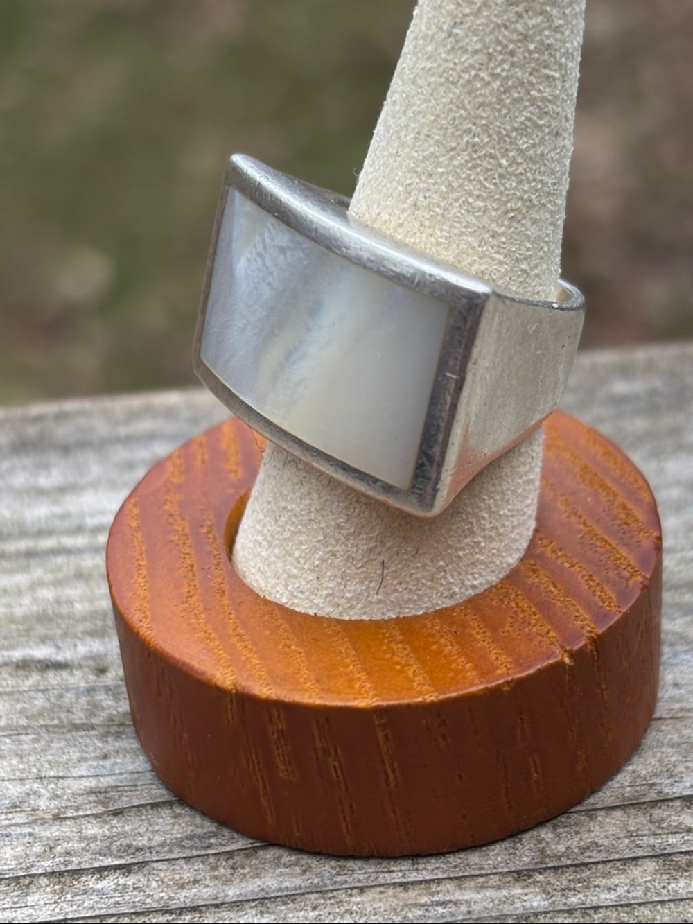 Rectangular Silver Ring with White Mother Of Pearl Inlay